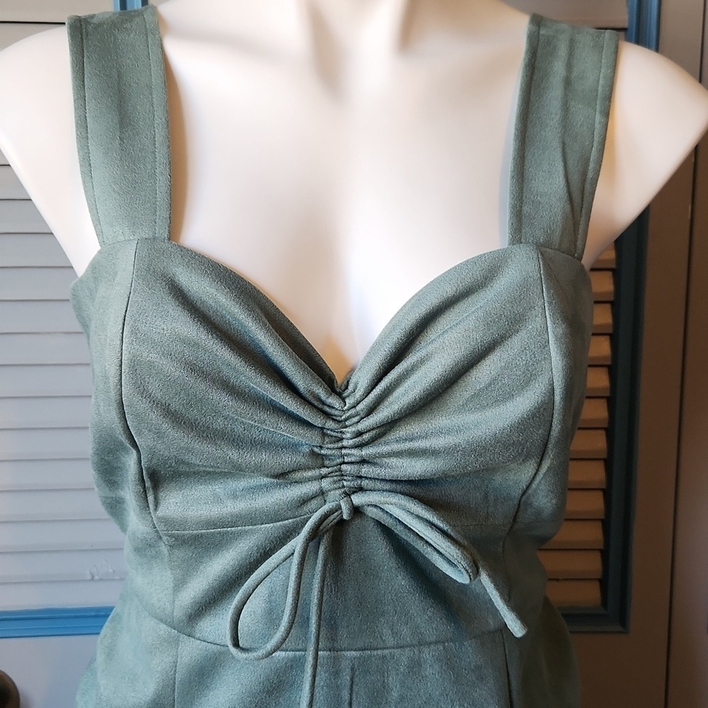 Miami for Francesca’s Ruched Sage Green Mini Dress - Picture 3 of 13